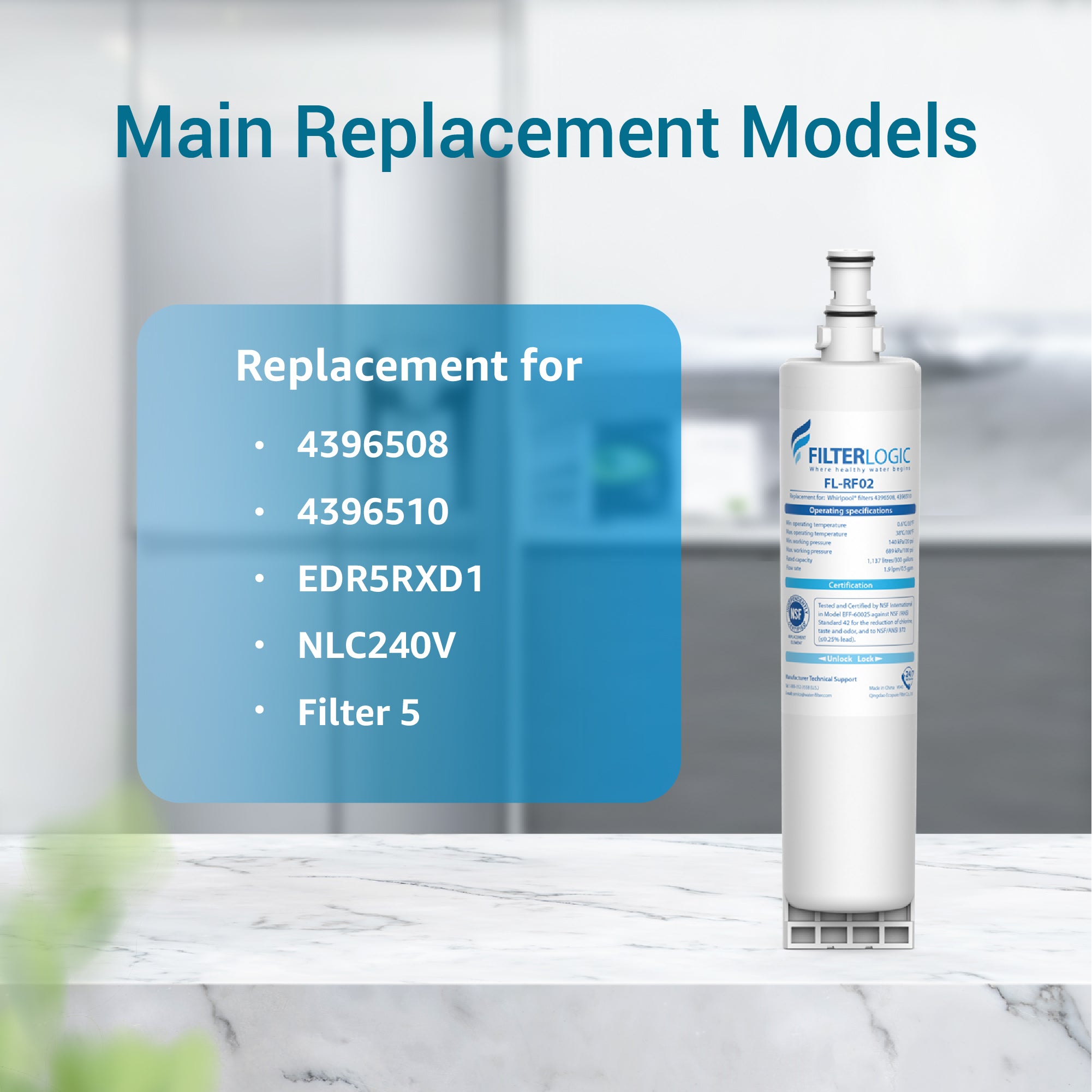 Filterlogic Replacement for Whirlpool® 4396508 4396510 Refrigerator Water Filter