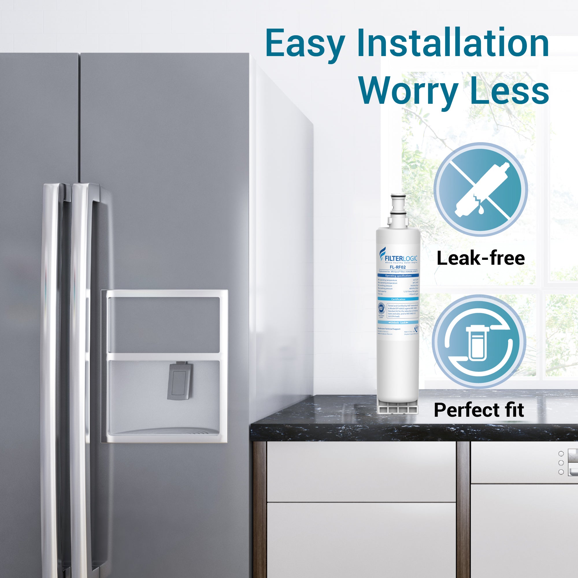 thumbnail image 2 of Waterdrop Replacement Water Filter 2-Pack – Fits Whirlpool 4396508, 4396510, EDR5RXD1 – Coconut Shell Carbon 2 of 4